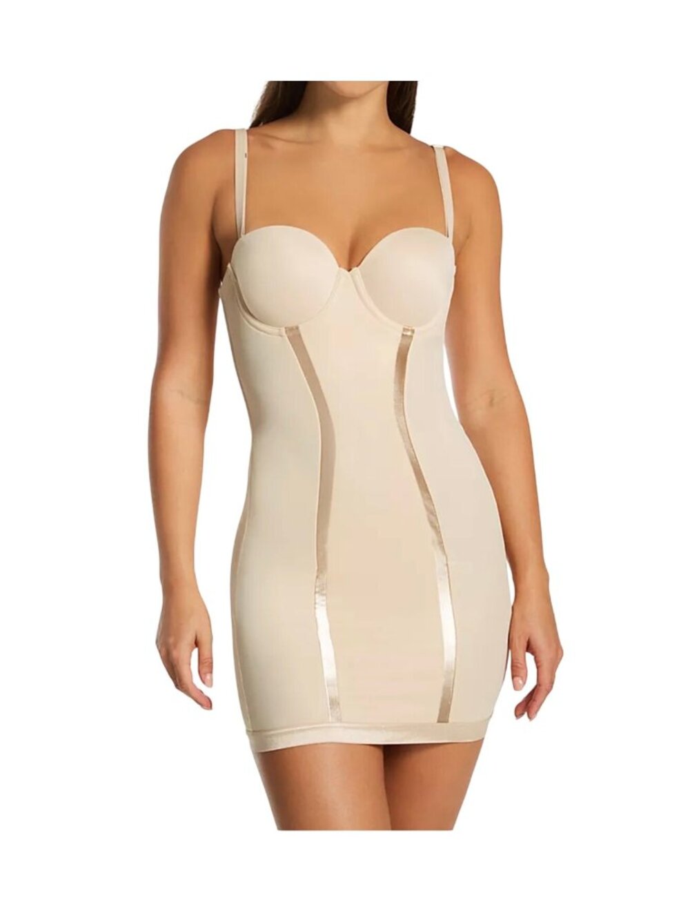 Maidenform Beige Full Slip Shapewear 36D With Built-In Bra & Adjustable Straps